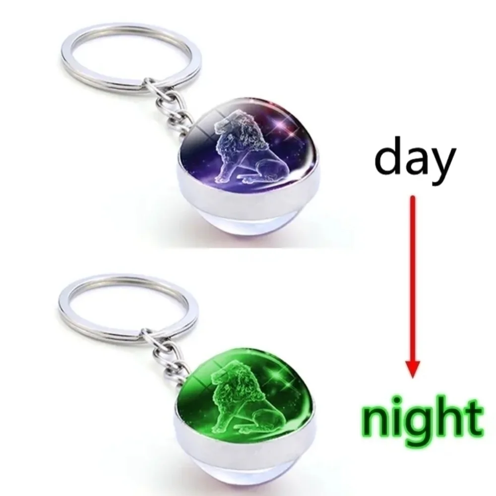 Aquarius Constellation Luminous Keychain, Glass Ball Pendant, Zodiac Keychain